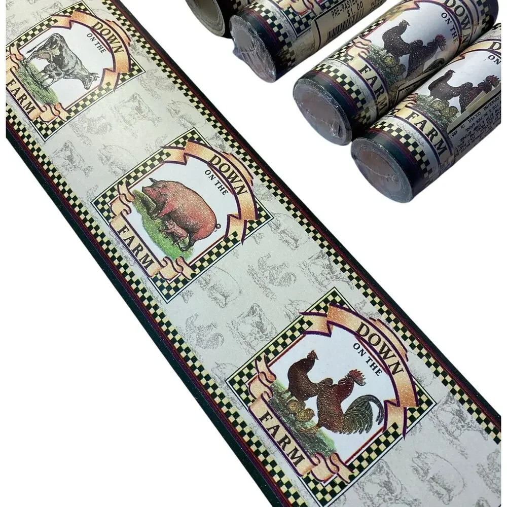 Wallpaper Border DOWN ON THE FARM Pig Cow Chicken 4in x 4yds Farmhouse 4 ROLLS